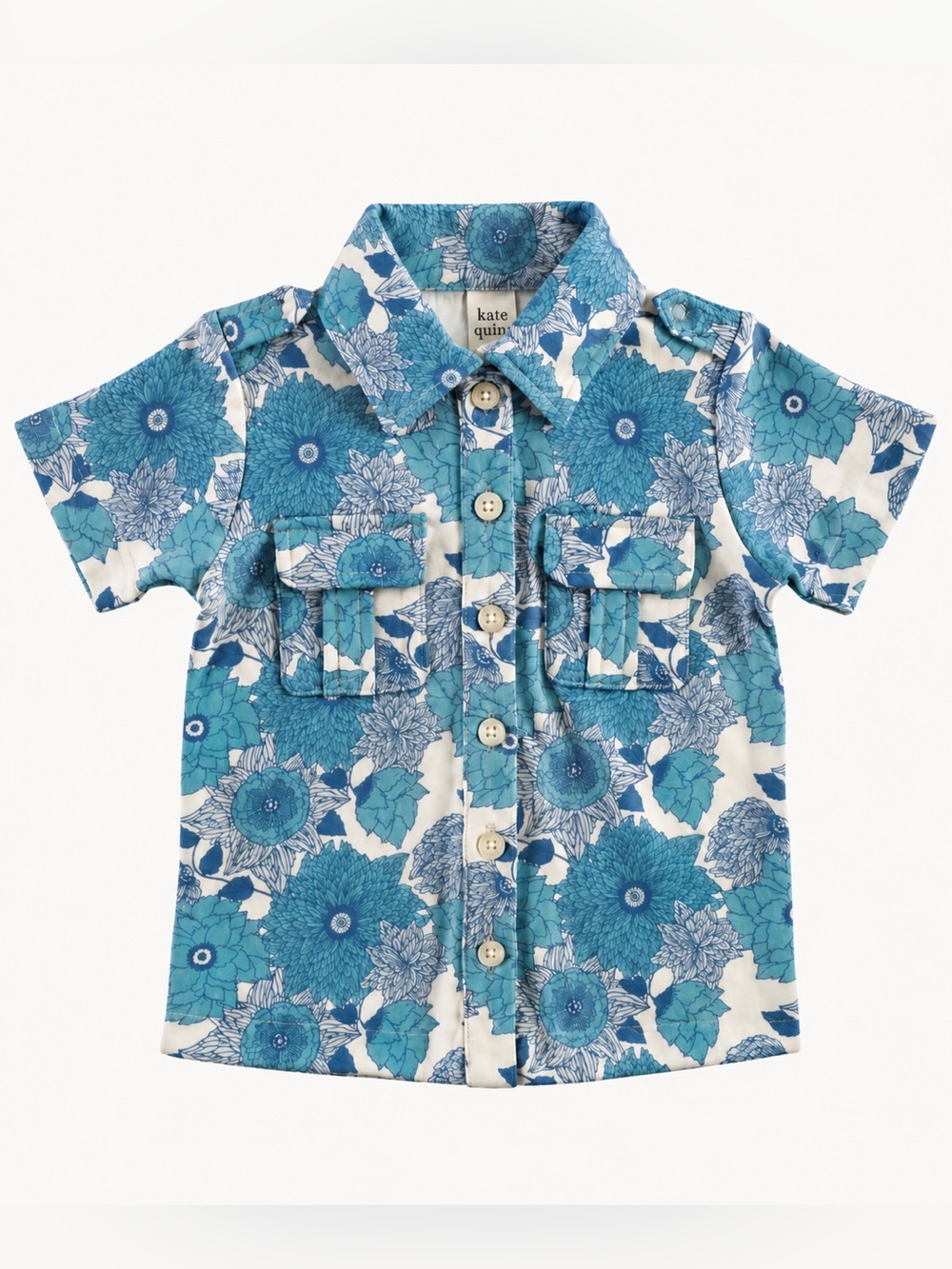 Kate Quinn Blue Floral Button Front Collared Shirt Organic Cotton 4T